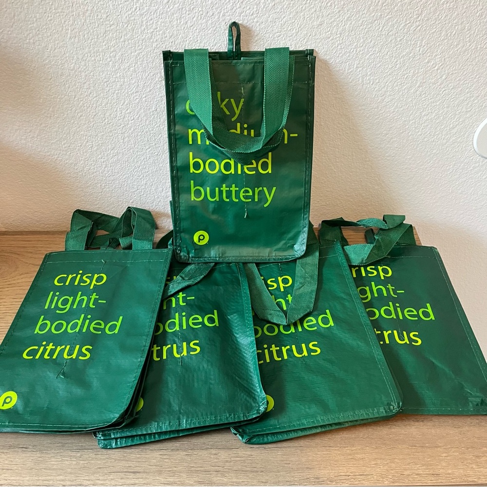 Publix GREEN Wine Bags 4 bottle carry picnic reusable eco travel LOT of 5 bags